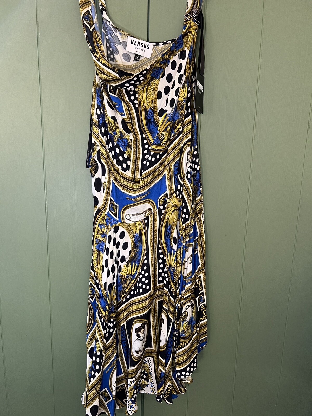 Versus Versace Logo Printed Cobalt & Gold Mini Dress RRP$1390 image 6