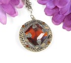 Shamrock Pendant Vintage Necklace GoldSil 36" New ListingAmber- Glass Gem 3 Leaf Clover