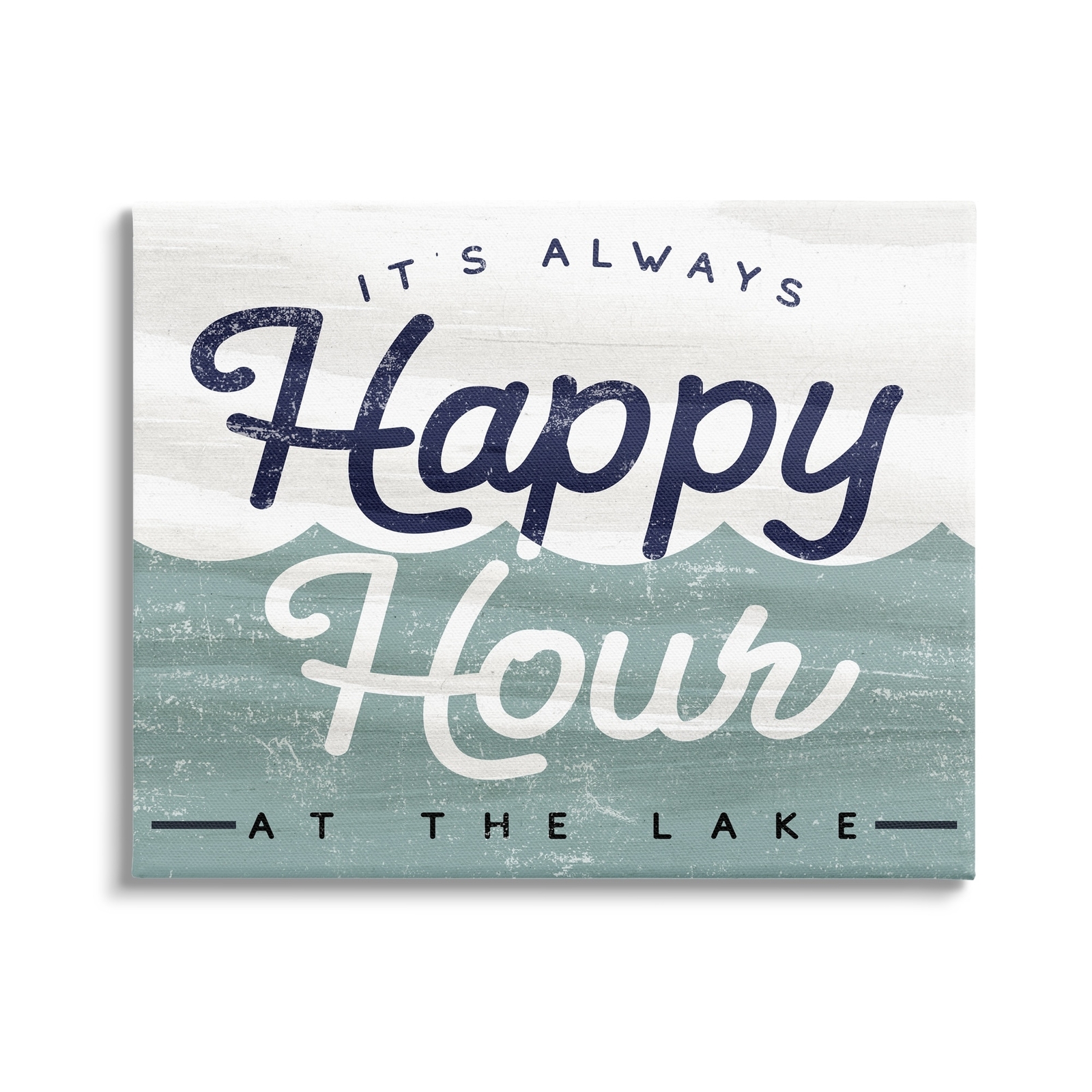 Stupell Always Happy Hour Vintage Lake House Wave Signage  Canvas Wall Art -