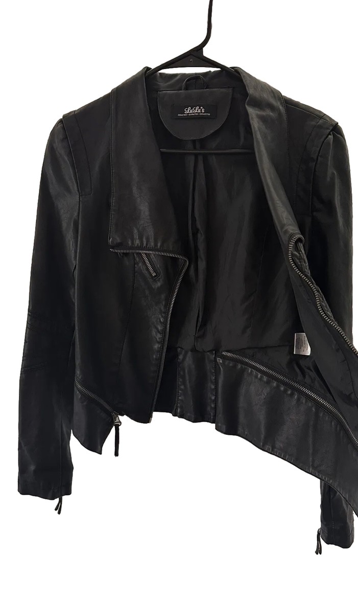 LULU'S Up on a Tuesday Black Vegan Black Leather Jacket Size