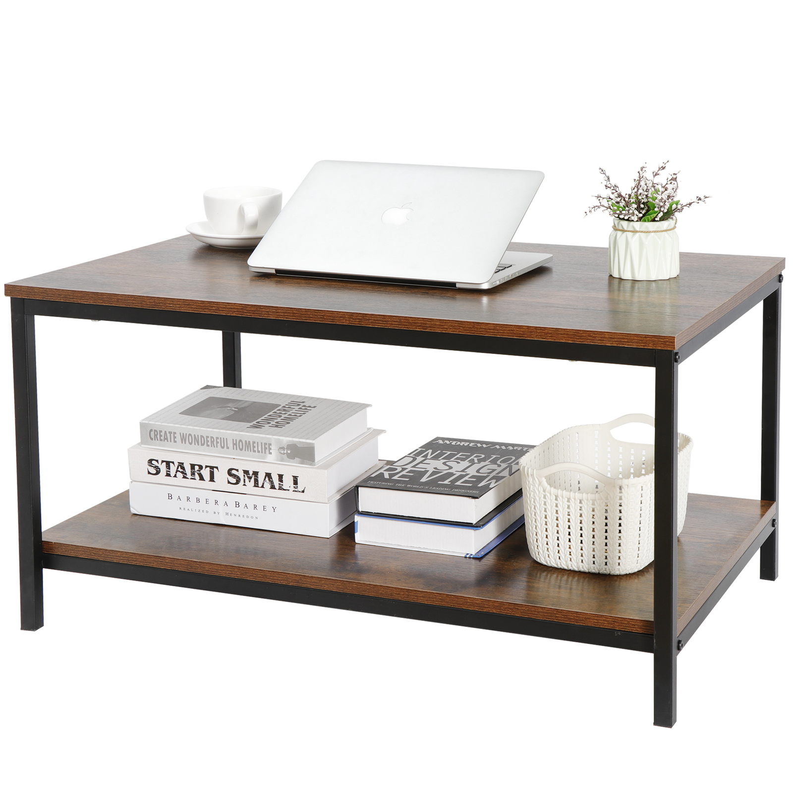 Coffee Table Industrial Vintage Cocktail Table with Storage Shelf for ...