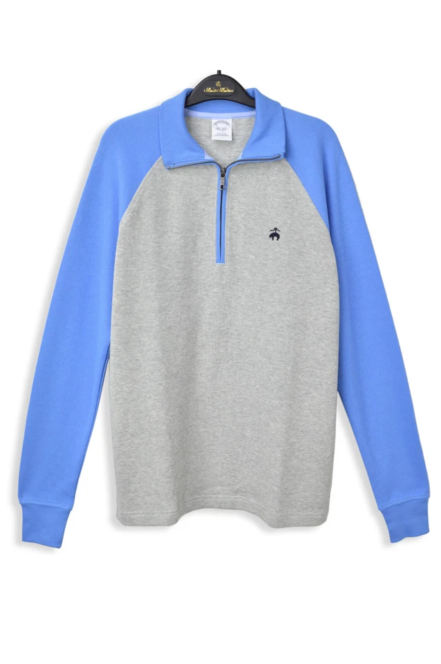 Brooks Brothers Mens Grey Blue Two Tone Cotton 1/2 Zip Sweater, M Medium 8280-4 - Image 2 of 2
