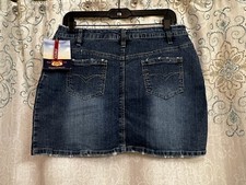 Route 66 Denim Womens Med-Wash Mini Blue Jean Skirt Raw Hem Size 12 31"x14" NWT