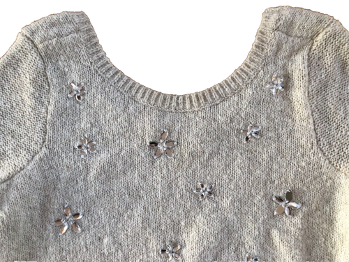 Girl’s Abercrombie Kids Cotton Blend LS Sweater W/ Clear Jeweled Flowers XL - Picture 2 of 4