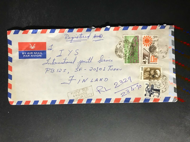 India Registered Cover to Finland City Cancel 1980s-1990s Cover #2356