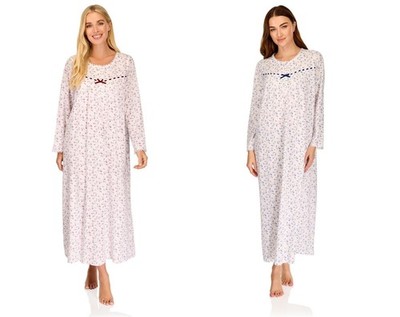 Damen Langarm langes Nachthemd - Blumenmuster Baumwollmischung Nachthemd 50'' Maxi 