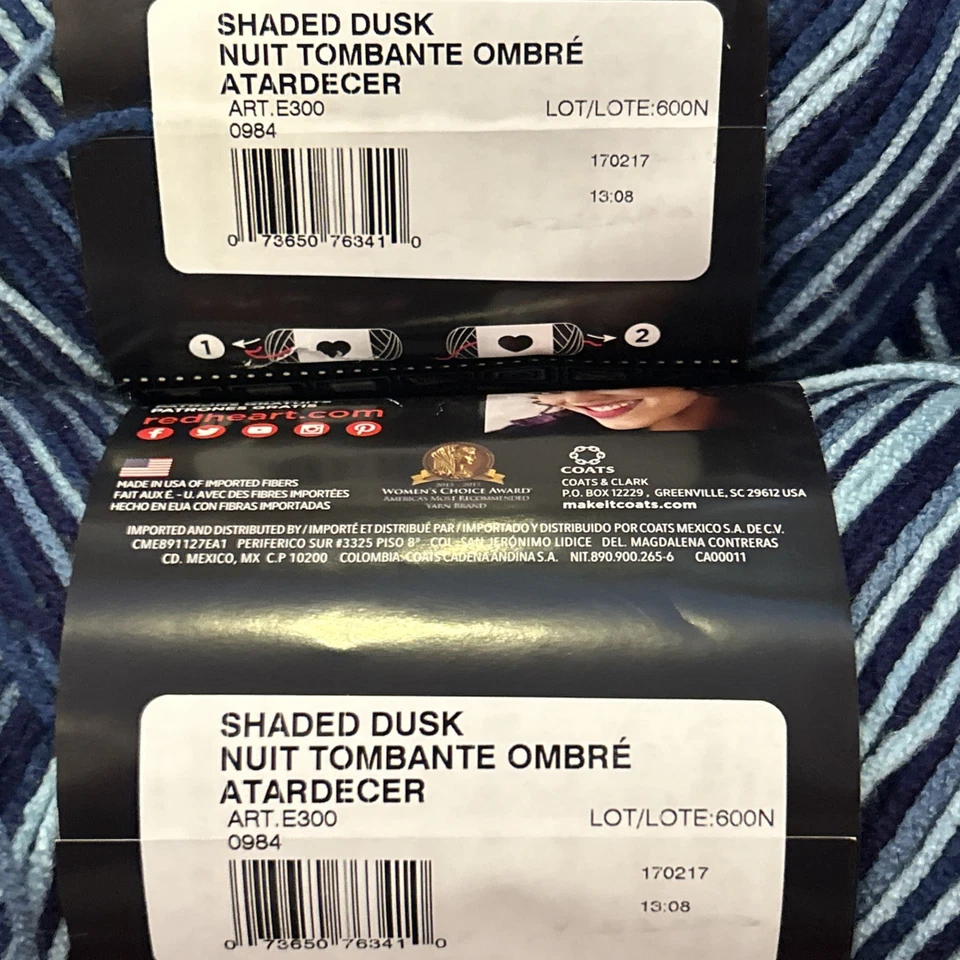 LOT of 2 RED HEART SUPER SAVER SHADED DUSK Acrylic Yarn E300 5oz 244yds Vintage - Image 3 of 3