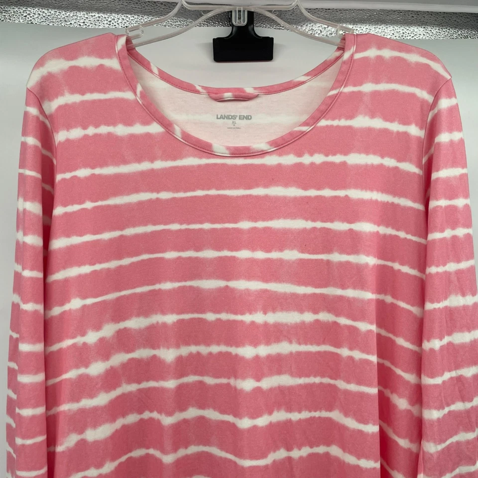 Vestido Lands' End Feminino Listrado Manga Longa Rosa/Branco Tamanho GG - Imagem 2 de 4