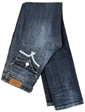 VGS Vigoss Womens Size 4 Jeans Straight Embroidered Flap Pocket Blue Med Wash