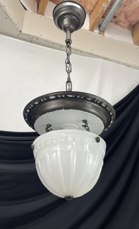 PAR DE LUCES COLGANTES ANTIGUAS RECABLEADAS Art Deco vidrio natillas de brascolite años 20’s Foto 2 de 4