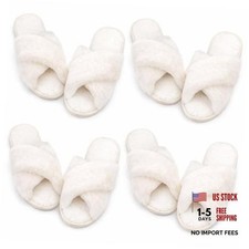 4 Pairs Women's Fuzzy Slippers Bridesmaid Slippers Open Toe Cross 9-10 White