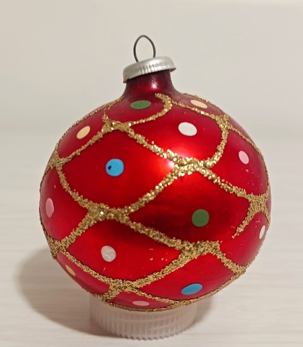 Vintage Christmas Cali Col Red Fish Scale Dot Round Glass Ornament | eBay