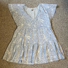 Universal Thread Womens Tiered Dress Size L Linen Blend Floral Coastal V-Neck