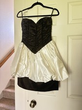 Womens Jessica McClintock Gunne Sax Formal Short Taffeta Dress Blk Ivory Small 2