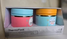ThermoFlask 20 oz Double Wall Insulated Food Jar, 2-Pack,  Coral + Blue
