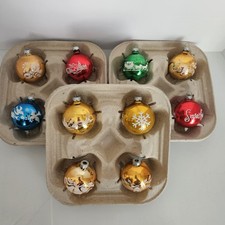 Vintage Shiny Glass Christmas Ornaments 10 2.25" Ball Decorations Mixed Colors