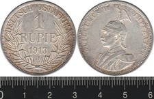 German East Africa: 1913J 1 Rupie Wilhelm II silver Deutsch Ostafrika