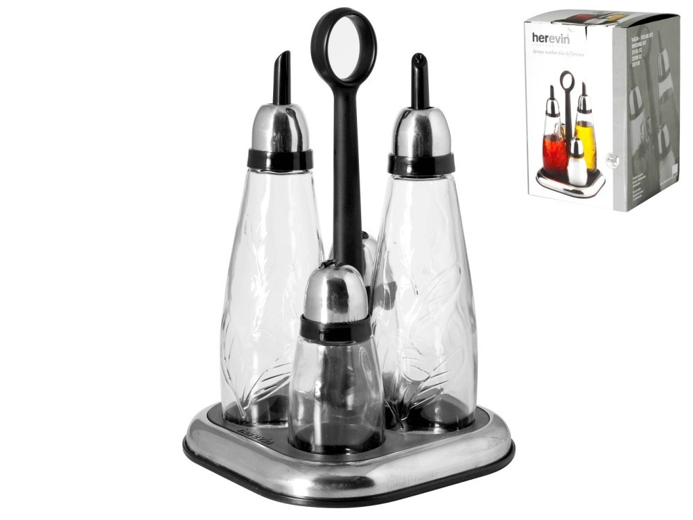 Glass Oil Dispenser 4 Pieces With Stand And Chrome Cap Crazystock Selection