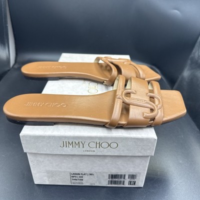 JIMMY CHOO Laran hellbraune flache Leder-Slipper Pantoletten Sandalen UK 5,5 EU 38,5