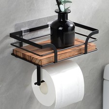 Rustic Farmhouse Toilet Paper Holder W/ Shelf Wooden Tissue Paper Roll Holder