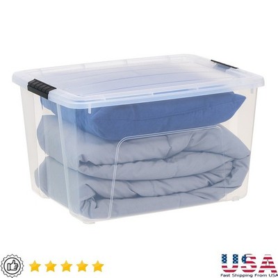60qt Plastic Storage Bins W/ Lid Stackable Container Home Organization New