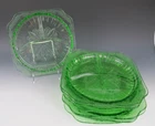 (7) Jeannette Adam Green Uranium Depression Glass Grill Plates 9 3/8"