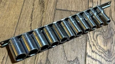 Snap On Tools USA 3/8" Drive SEMI DEEP Metric 8mm-19mm Socket Set Lot 6-PT Rail
