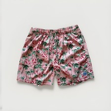Pink Green Red Floral Tropical Men's Swim Shorts Elastic Waist Beach