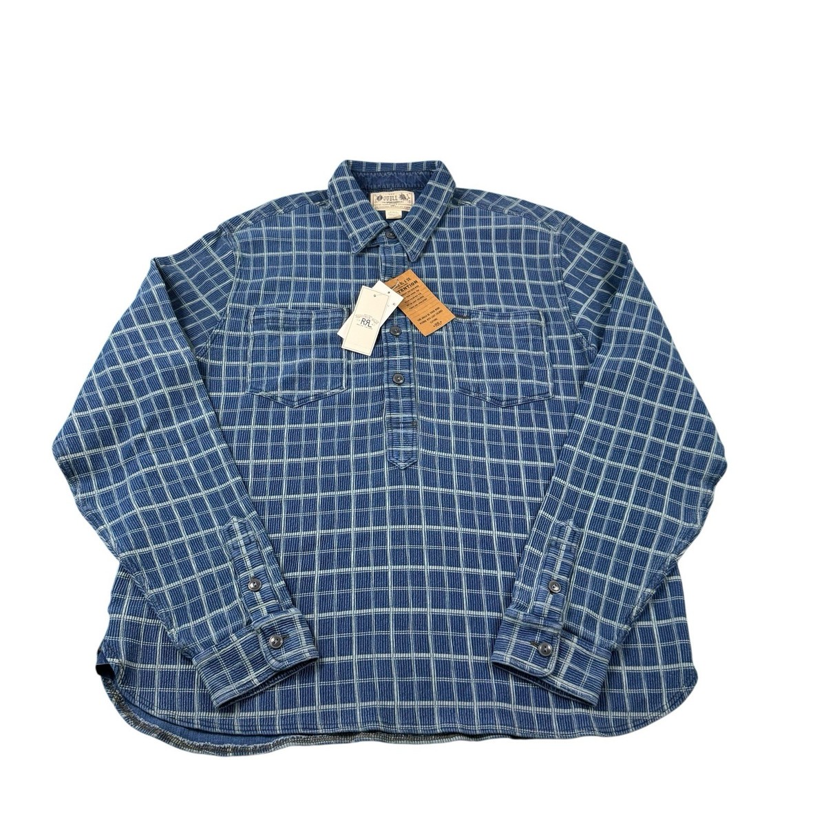 トップス RRL Checked S/S shirt RRL Ralph Lauren Blue Checked Half Button Dual Pocket