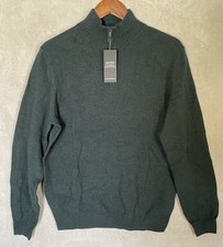Christian Lacroix Sweater Mens Dark Green 100 Extra Fine Merino Wool 1/4 Zip M