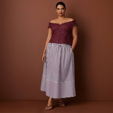 Women Off the Shoulder Poplin Button-Down Shirt - Rosie Assoulin Burgundy L