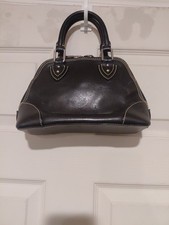 MARC JACOBS Vtg Small Black Leather Double Handle Tote Satchel Hand Bag H7" xW9