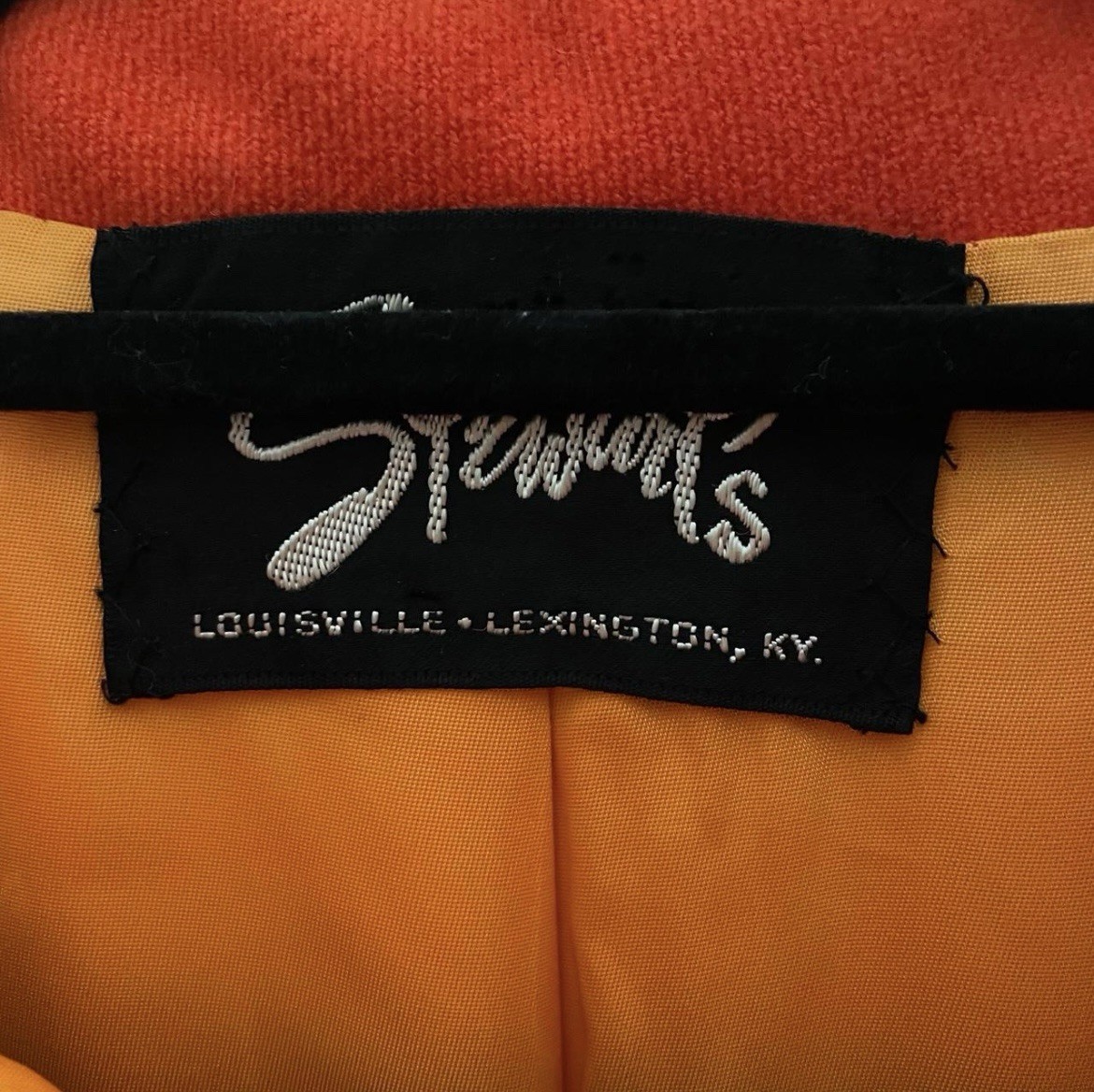 VTG 60s Orange Wool Coat Stewart’s Dry Goods Union Made M Pea Coat Trench image 2