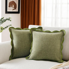 Sage Green Scalloped Pillow Cover Pack of 2 Spring Chenille Decorative Throw Pil
