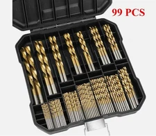 99 Pieces 1/16"-3/8" HSS Titanium Twist Drill Bit Set - USA Ship