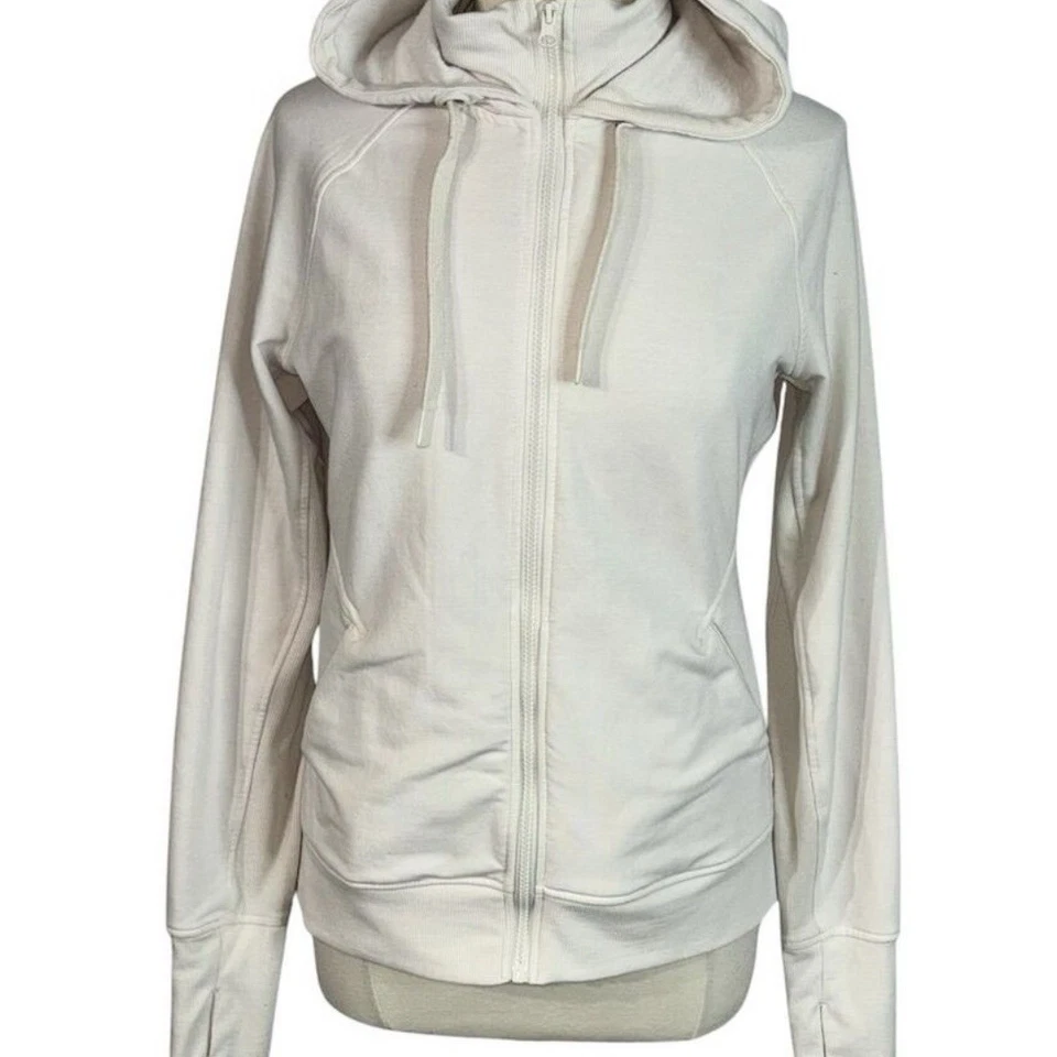 Chaqueta con Capucha Jockey Para Mujer Polar Crema Suave Elastizada Cremallera Frontal Agujeros para Pulgar L Foto 3 de 4