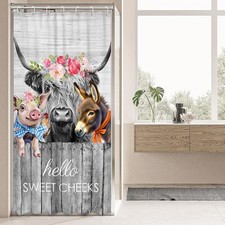 Newsely Small Stall Rv Farmhouse Highland Cow Shower Curtain 36Wx72H Inch Nar...