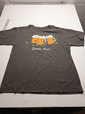 Men's Large Gray Beer Run T-Shirt by Shirts Happen Brand 100% Cotton Grey