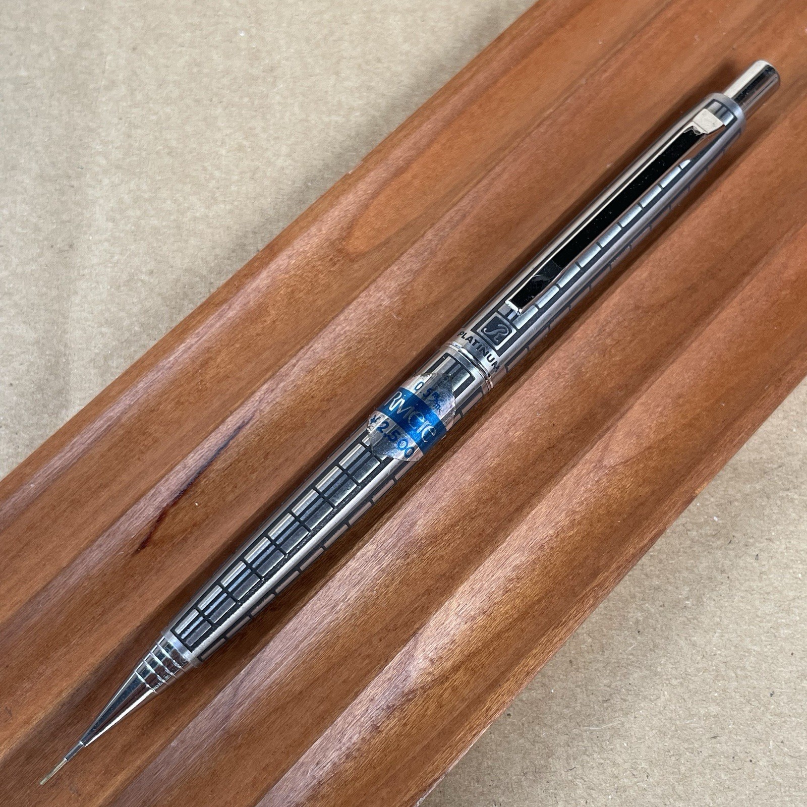 Platinum Riviere Mechanical Pencil Etched Square Pattern  Made in Japan