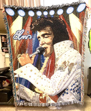 Elvis Presley Woven Throw Blanket Fringe Aloha Vintage Tapestry 5' ft. x 4' ft.