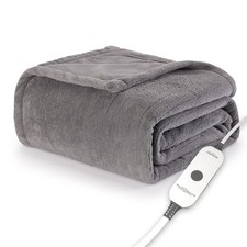 Sunbeam Royal Luxe Dove Grey Heated Personal Throw / Blanket, Cozy-Warm, Adju...