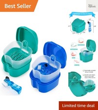 2 Pack Color Retainer Cleaner Case Denture Cups for Soaking Dentures, False T...