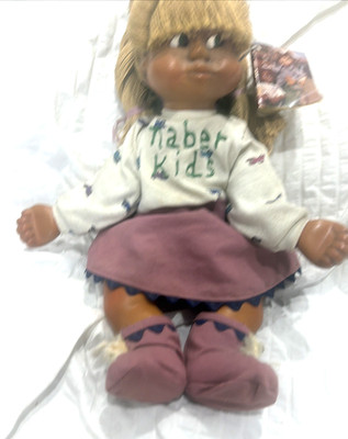 Naber Baby Doll 1988 | Hand-Carved Wood | Original Hangtag & Outfit Vintage