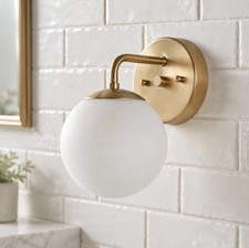 Uolfin Modern Globe Gold Wall Sconce 1Light Vanity Lamp with Frosted White Shade