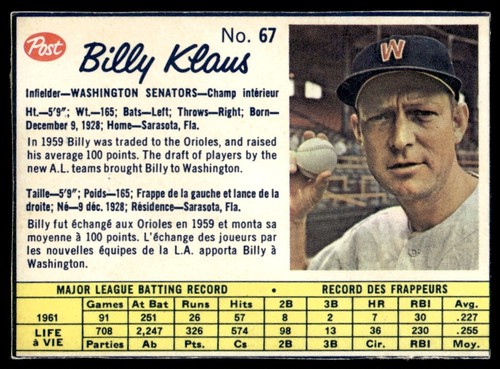 1962 Billy Klaus #67