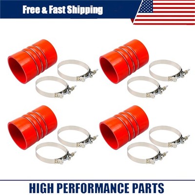 4PCS 7715-0002 Silicone Red Hump Hose Charge Air Cooler W/Clamps 4'' X 6'' 4 inch