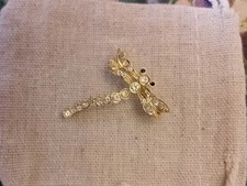 Gold Tone Swarovski Crystal Dragonfly Brooch