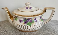 Gibsons Staffordshire England Georgian Teapot 1 QT Purple Violet Gold Trim