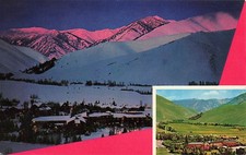 Postcard Sun Valley, Idaho: Alpenglow bathes mountains, Sun Valley Lodge