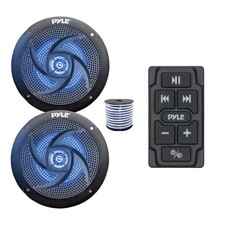 Pyle Marine Bluetooth Controller, 2x 6.5" 240W Blue Flash LED Black Speaker,Wire